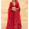 Red Mirror Embroidered Lehenga Set