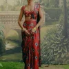 Red Mix Print Sari Set