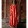 Red Modal Silk Anarkali Set