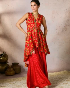 Red Nomadic Tribe Tunic Set