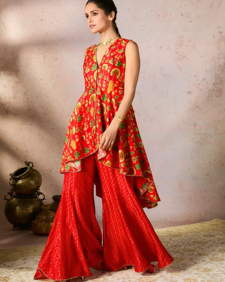 Red Nomadic Tribe Tunic Set
