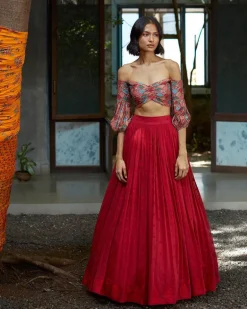 Red Off Shoulder Lehenga Set