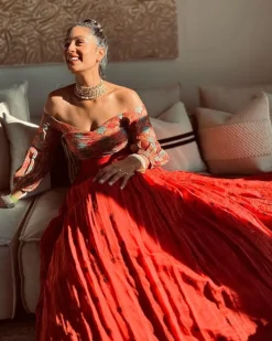 Red Off Shoulder Lehenga Set