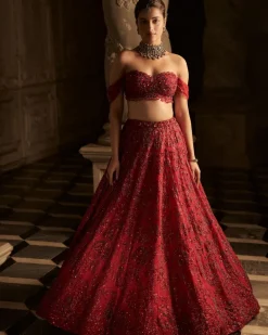 Red Off-Shoulder Lehenga Set