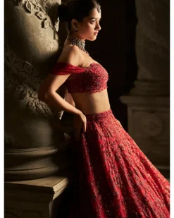 Red Off-Shoulder Lehenga Set