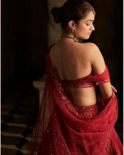 Red Off-Shoulder Lehenga Set