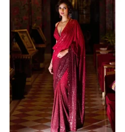Red Ombre Sequin Georgette Sari