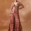 Red Open Jacket Sharara Set