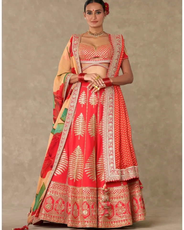 Red Paan Patti Lehenga Set