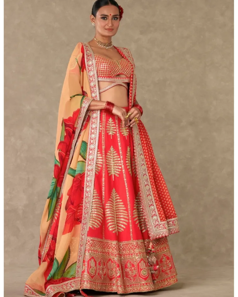Red Paan Patti Lehenga Set