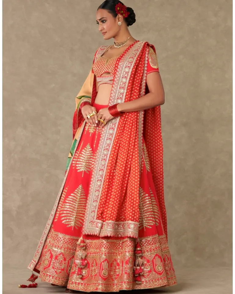 Red Paan Patti Lehenga Set