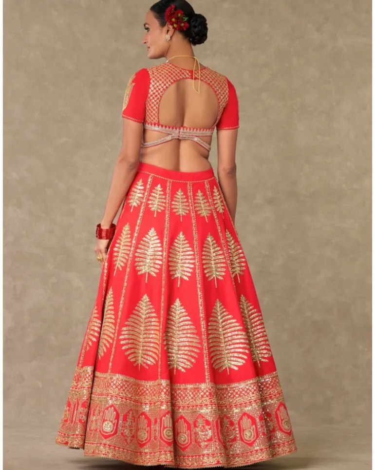 Red Paan Patti Lehenga Set