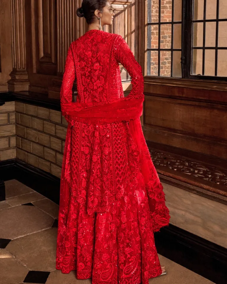 Red Paisley Thread Work Sharara Set