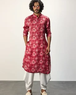 Red Peonies Printed Kurta Set