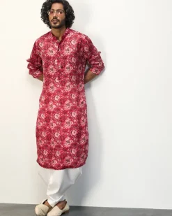Red Peonies Printed Kurta Set
