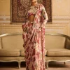 Red Print Embroidered Blouse And Sharara Sari Set