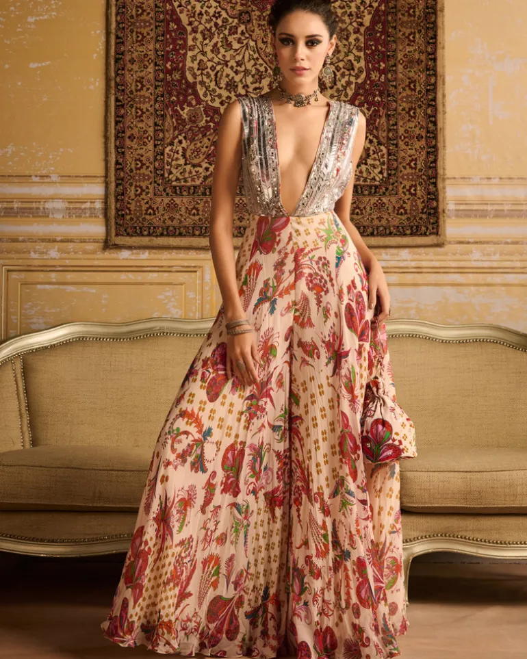 Red Print Embroidered Jumpsuit
