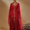 Red Printed Sharara Set