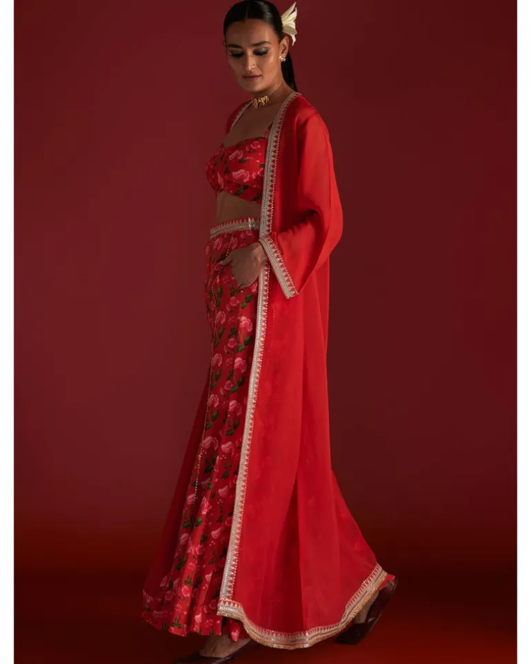 Red Rain Lily Cape Set