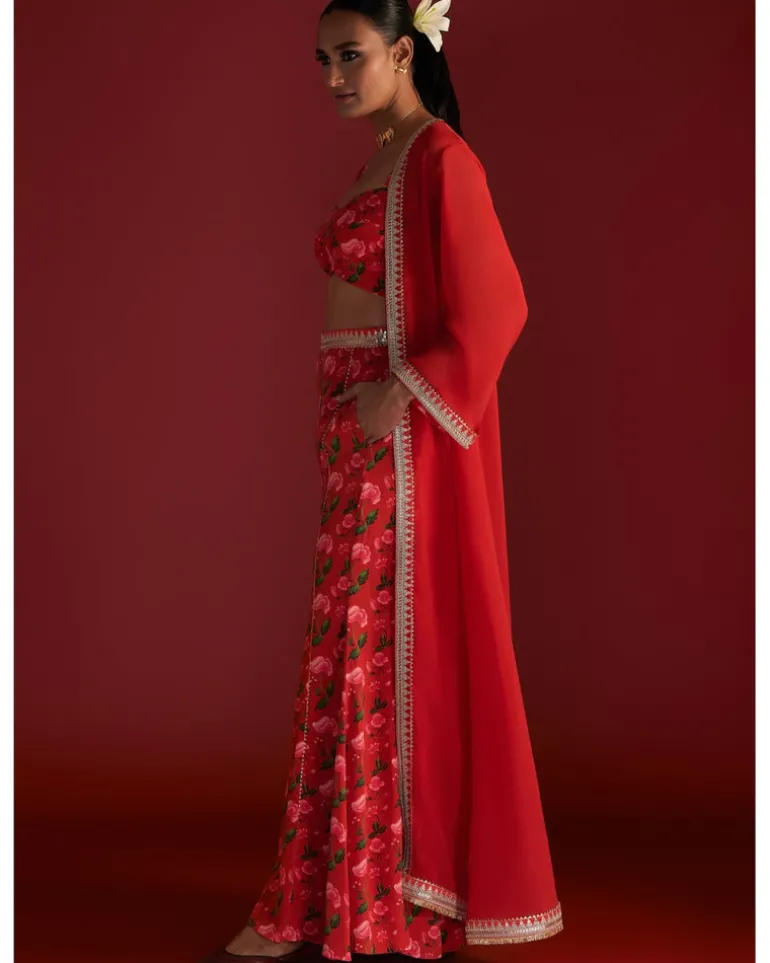 Red Rain Lily Cape Set