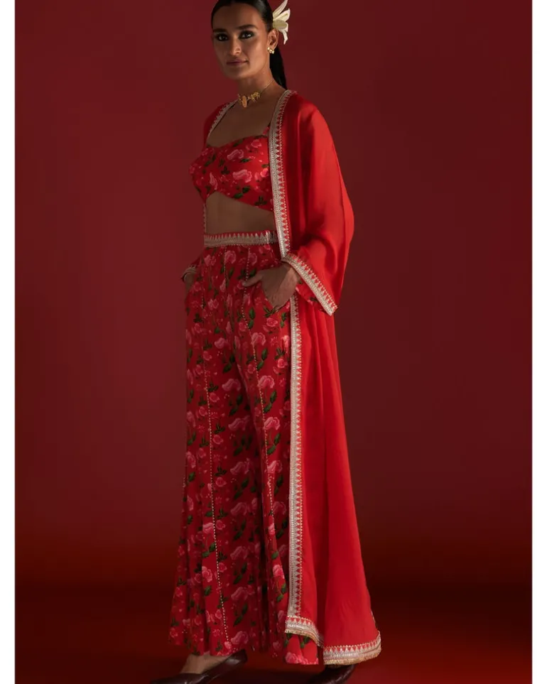Red Rain Lily Cape Set