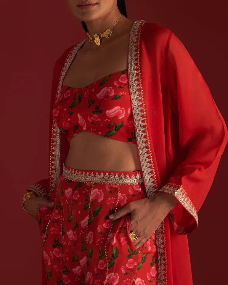 Red Rain Lily Cape Set