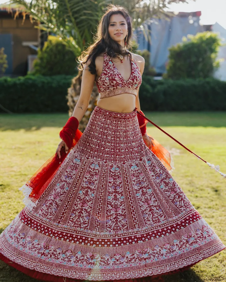 Red Sareena Lehenga