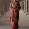 Red Sari With Jaal Blouse