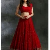 Red Sequins Lehenga With Gold Border