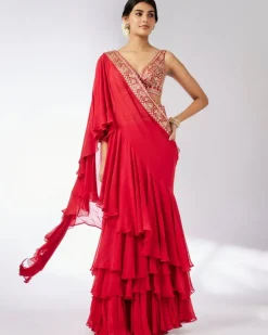 Red Shifa Sari Set