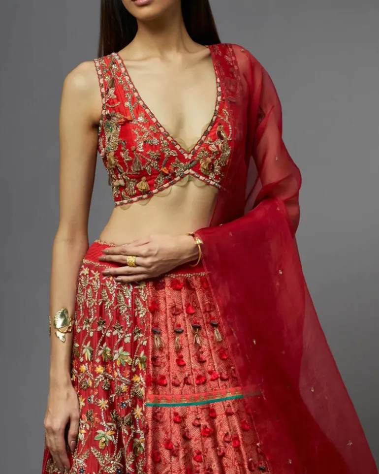 Red Silk Lehenga Set