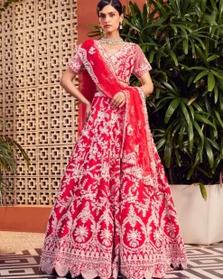 Red Slash Lehenga Set