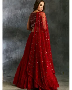 Red Thread work Lehenga With Embellished Choli