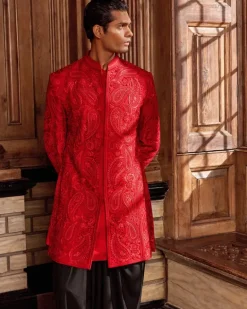 Red Thread Work Sherwani Set