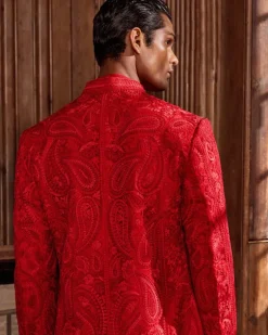 Red Thread Work Sherwani Set