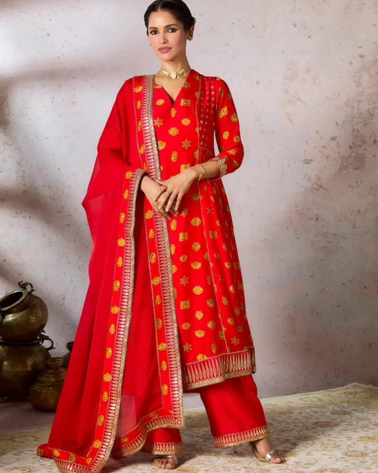 Red Trinkets Kurta Set