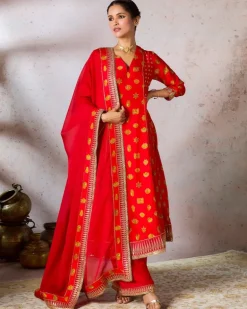 Red Trinkets Kurta Set