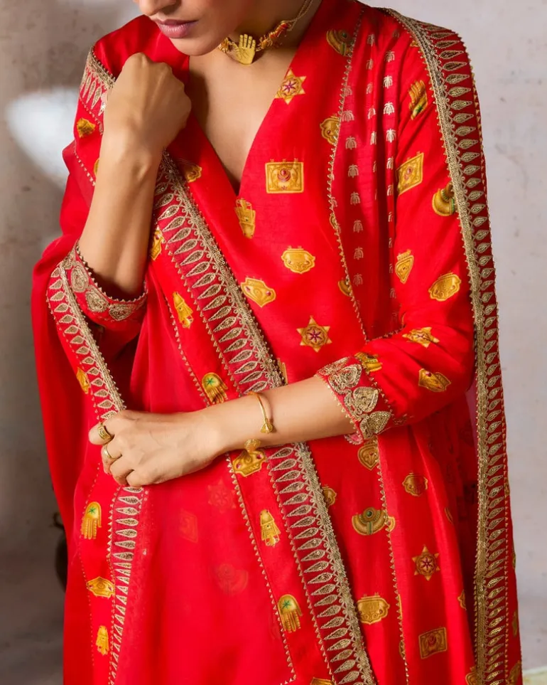 Red Trinkets Kurta Set