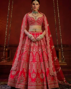 Red Wave Floral Lehenga Set