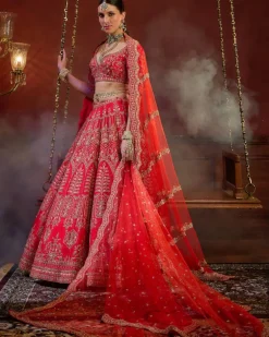 Red Wave Floral Lehenga Set