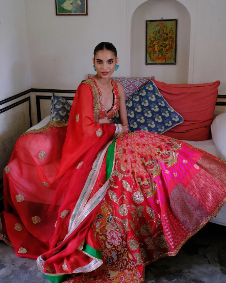Red Zari Lehenga Set