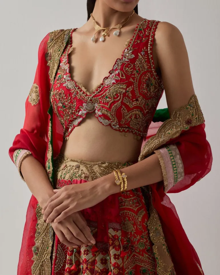 Red Zari Lehenga Set