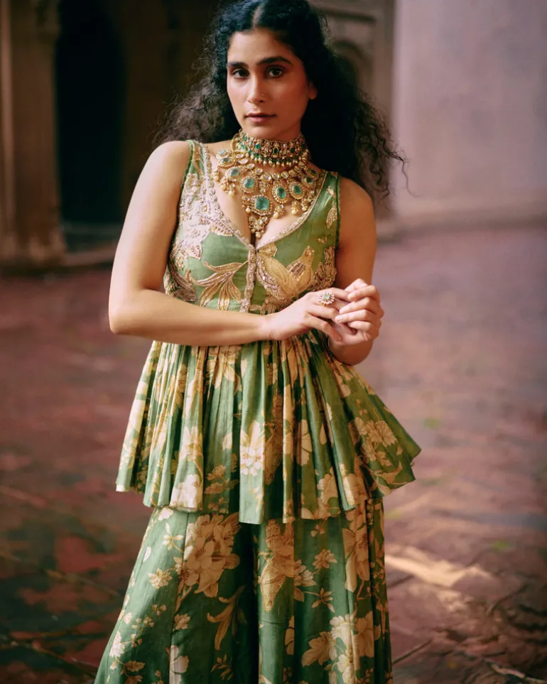 Roop Flip Bird Print Peplum Set