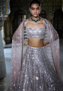 Rose Gold Mirror Work Lehenga Set