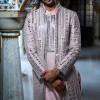 Rose Gold Mirror Work Open Jacket Set