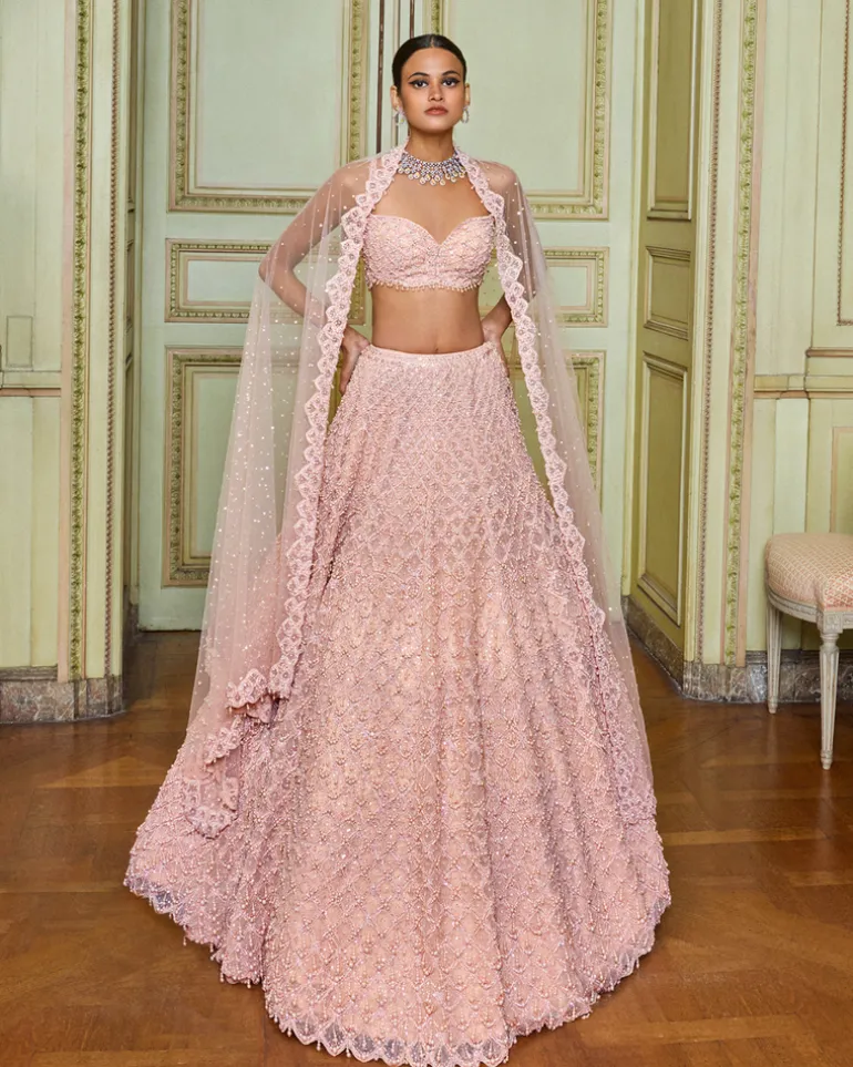 Rose Gold Pearl Drop Lehenga Set