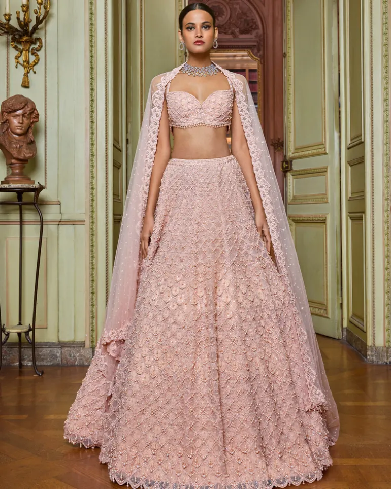 Rose Gold Pearl Drop Lehenga Set