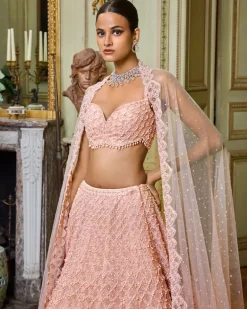 Rose Gold Pearl Drop Lehenga Set