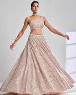 Rose Gold Pearl Lehenga Set
