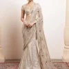 Rose Gold Silk Tissue Godet Sari Set